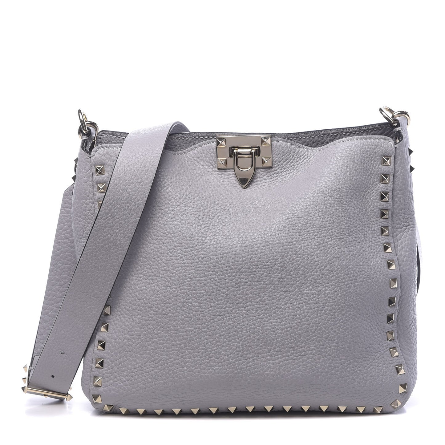 Pebbled Calfskin Small Rockstud Flip-Lock Messenger Bag Pastel Grey