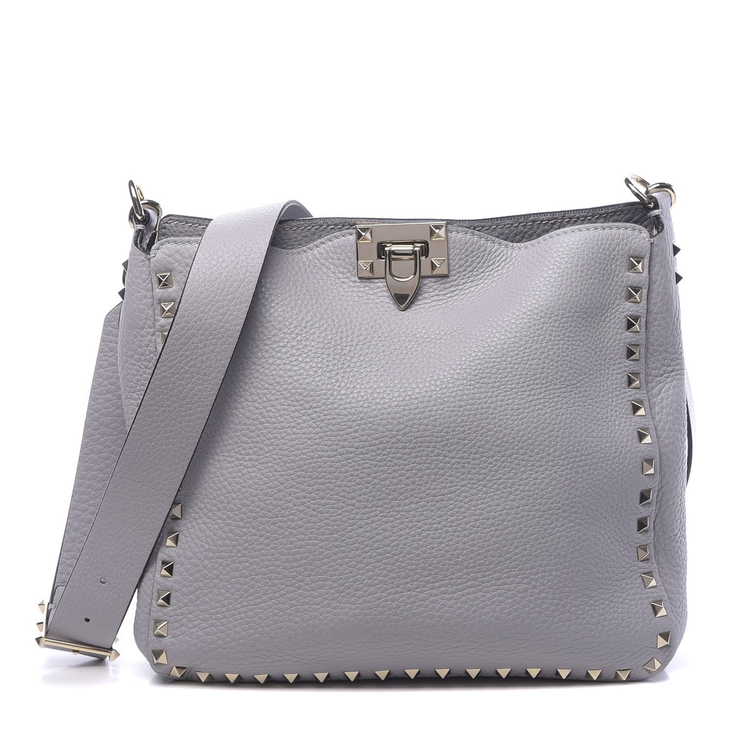 Valentino Garavani Pebbled Calfskin Small Rockstud Flip-Lock Messenger Bag Pastel Grey 1 of 9