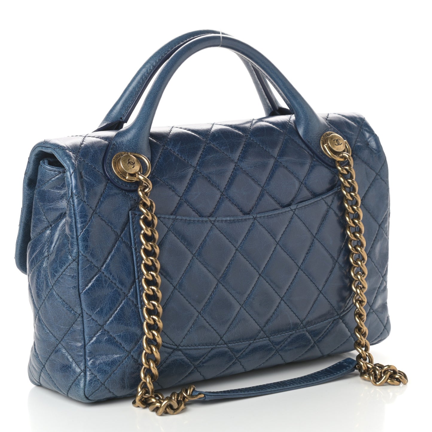 Glazed Calfskin Castle Rock Medium Flap Blue
