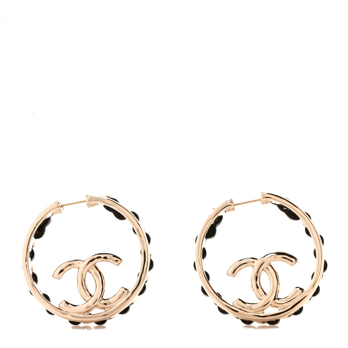 Lambskin CC Chain Hoop Earrings Black Gold