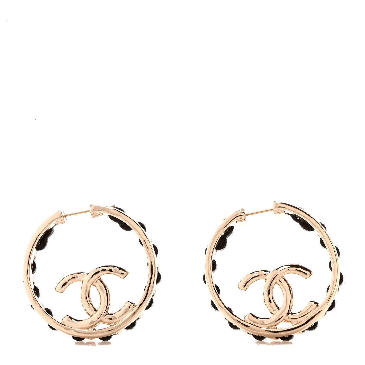 Chanel Lambskin CC Chain Hoop Earrings Black Gold 1 of 4