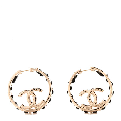 Chanel Lambskin CC Chain Hoop Earrings Black Gold 1 of 4