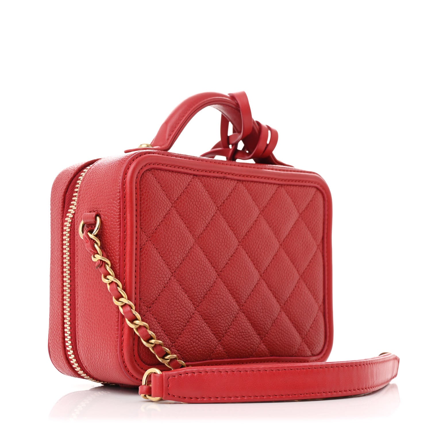 Chanel Caviar Quilted Small CC Filigree Vanity Case Red 3 of 11