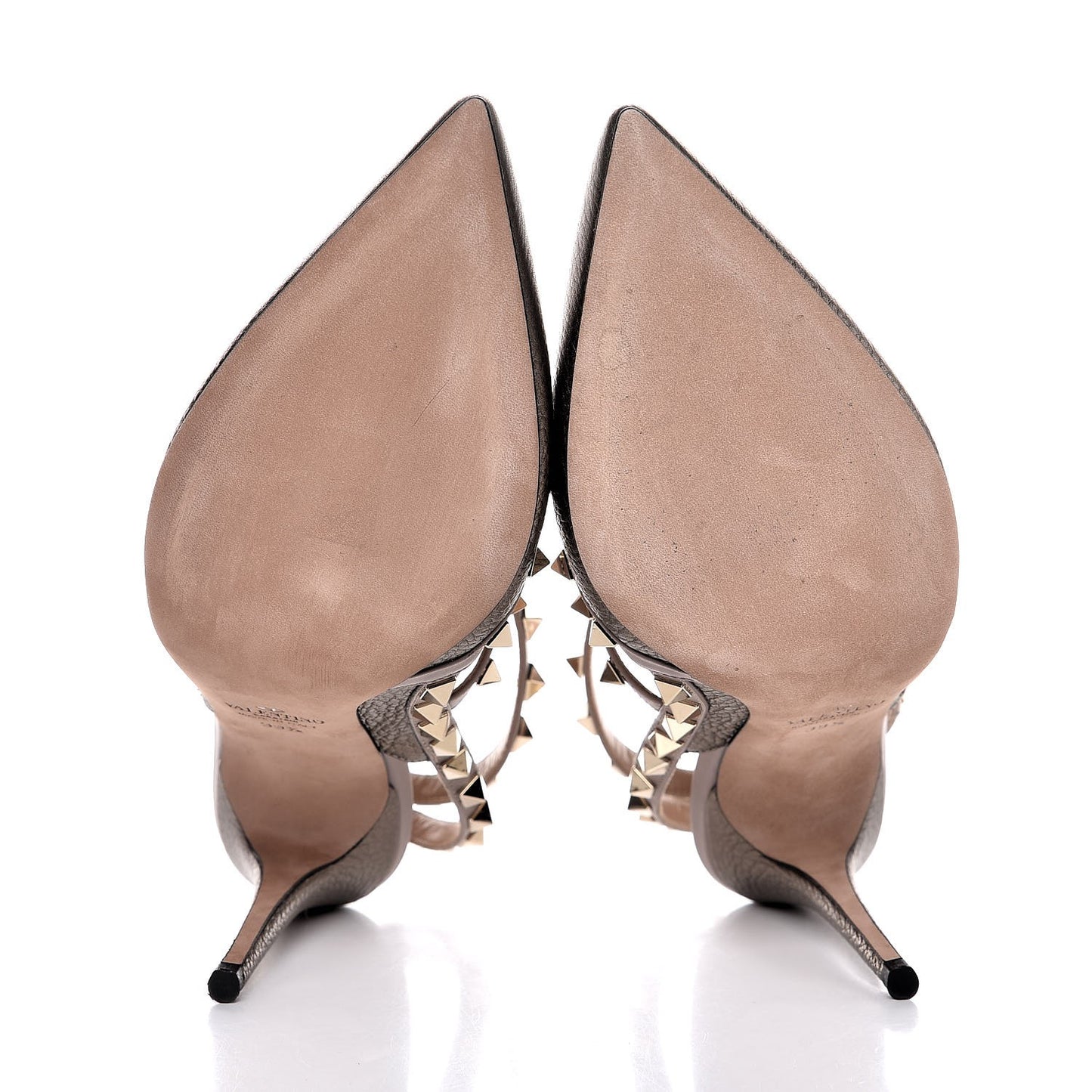 Metallic Pebbled Calfskin Rockstud Ankle Strap 100mm Pumps 39.5 Sasso Poudre