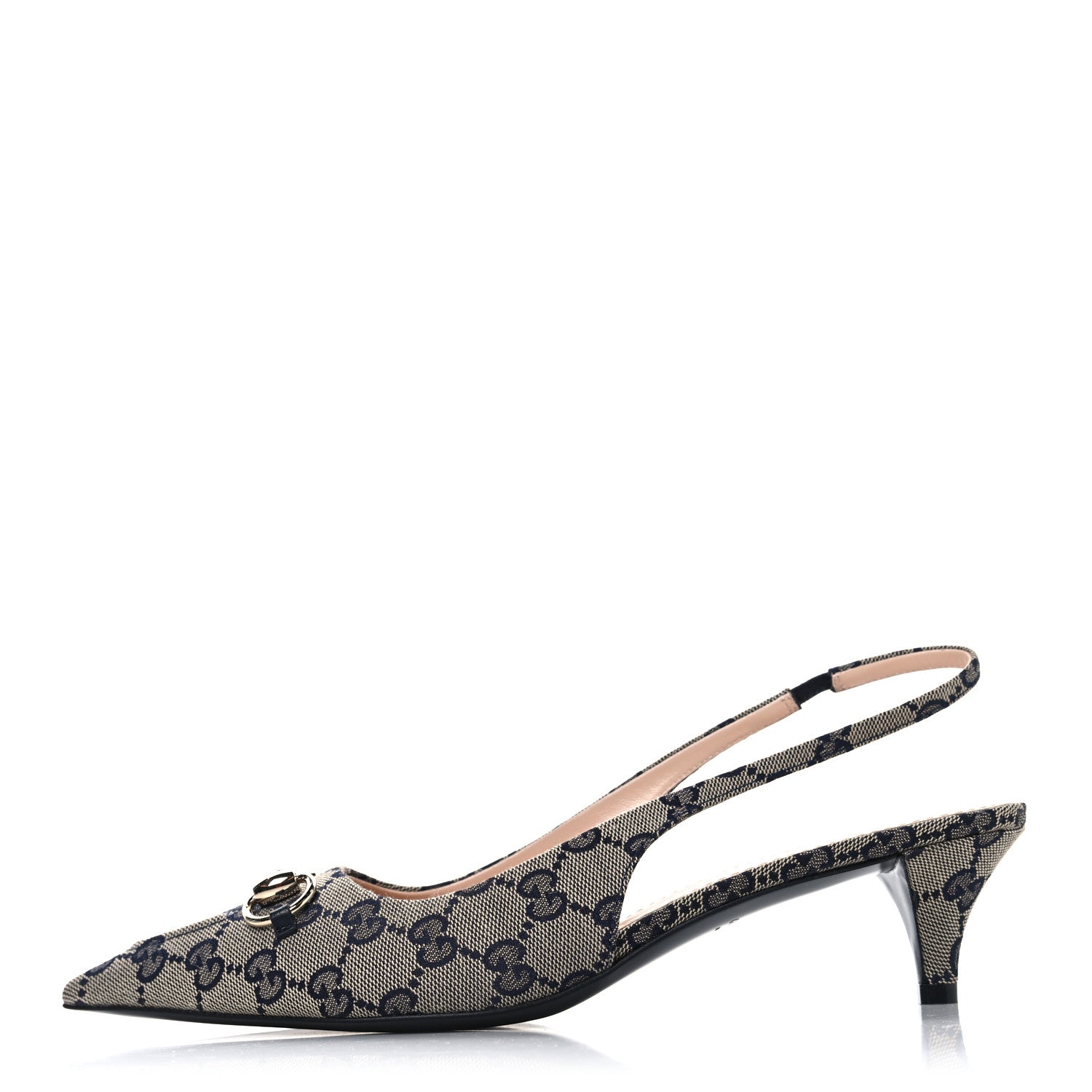 Gucci Monogram Horsebit 35mm Slingback Pumps 40 Beige Blue 1 of 10