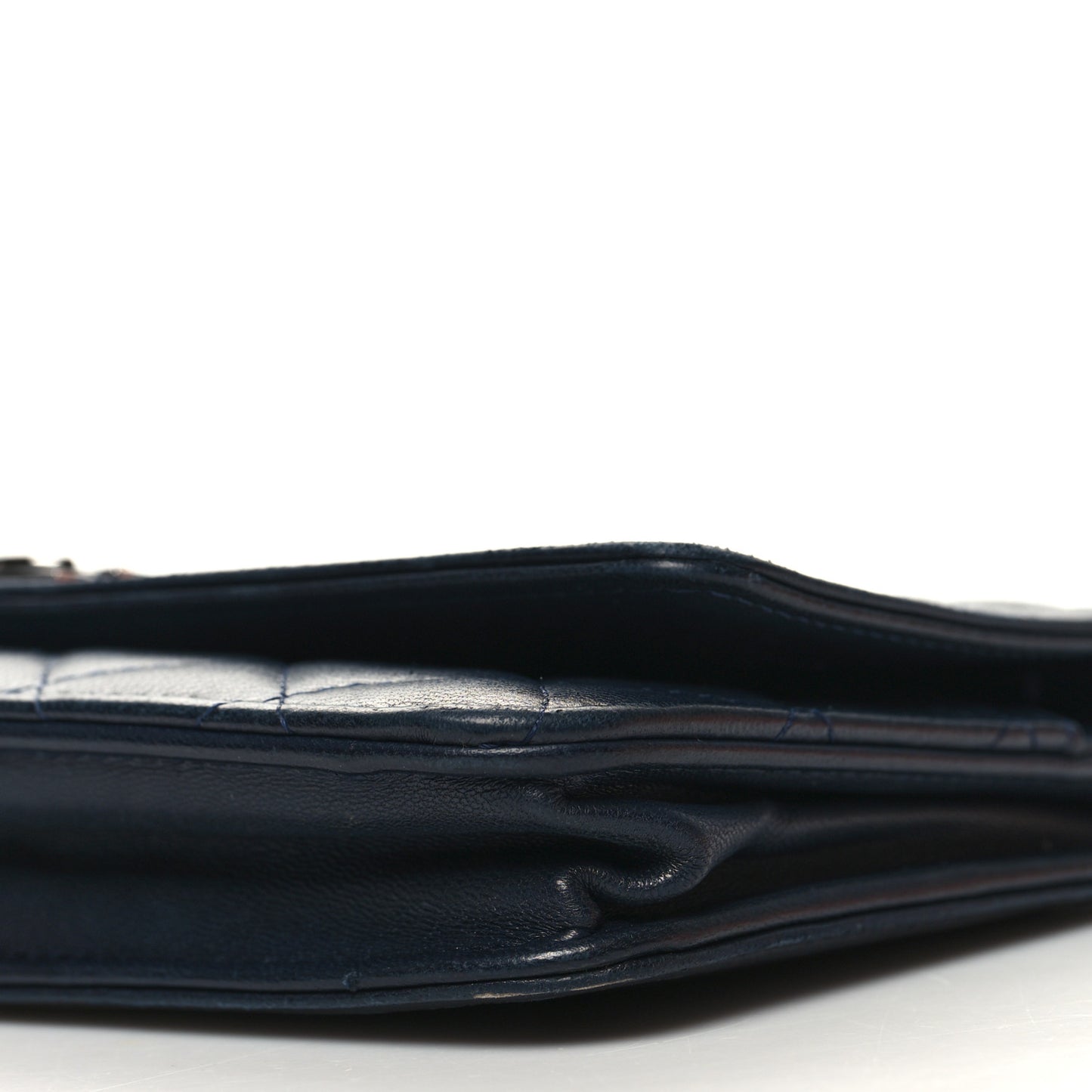 Lambskin Quilted Boy Wallet On Chain WOC Navy Blue