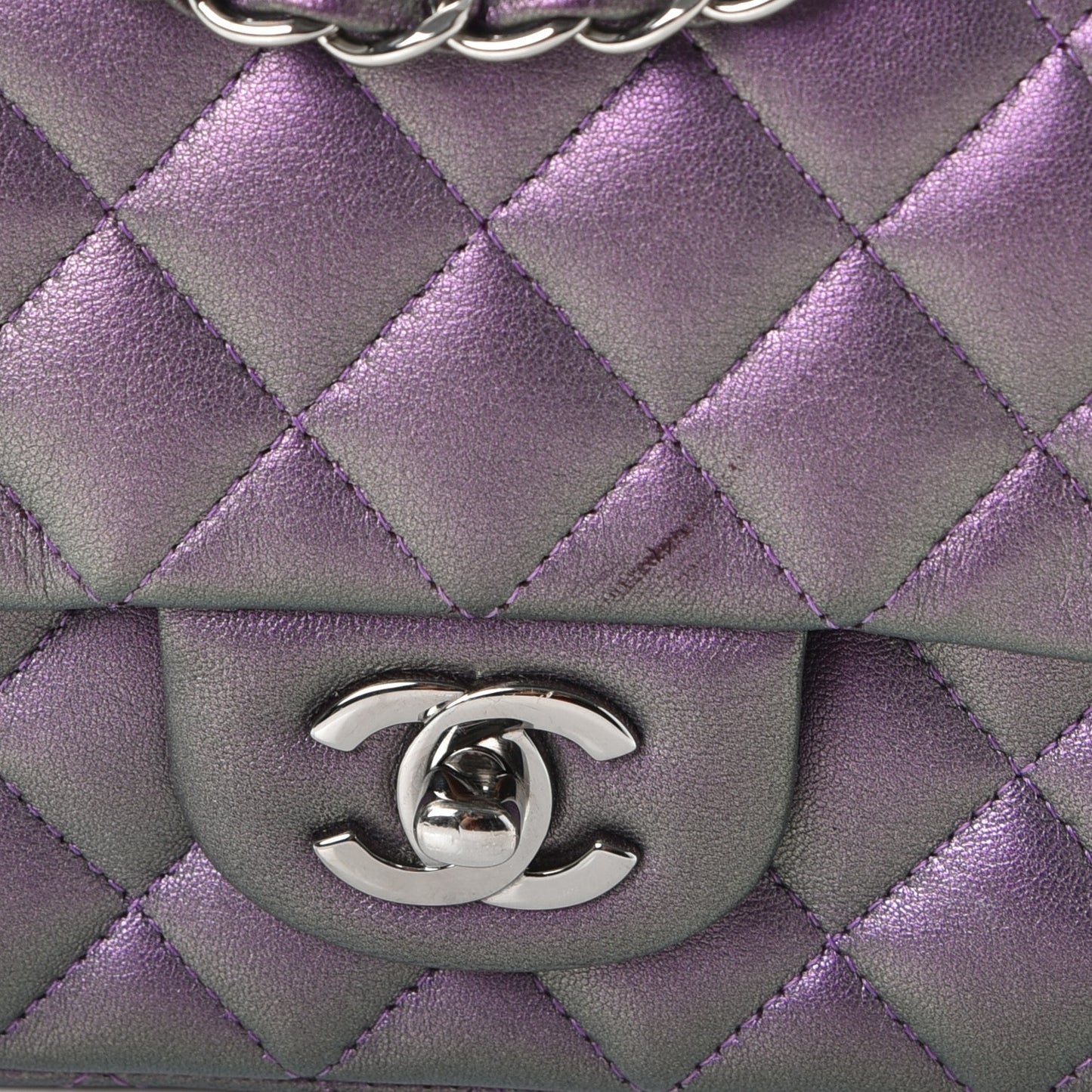 Metallic Lambskin Quilted Mini Rectangular Flap Purple