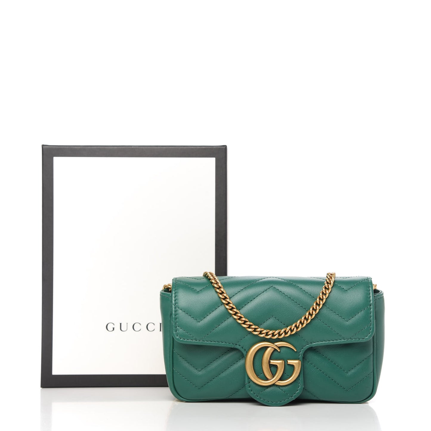 Calfskin Matelasse Super Mini GG Marmont Shoulder Bag Emerald Green