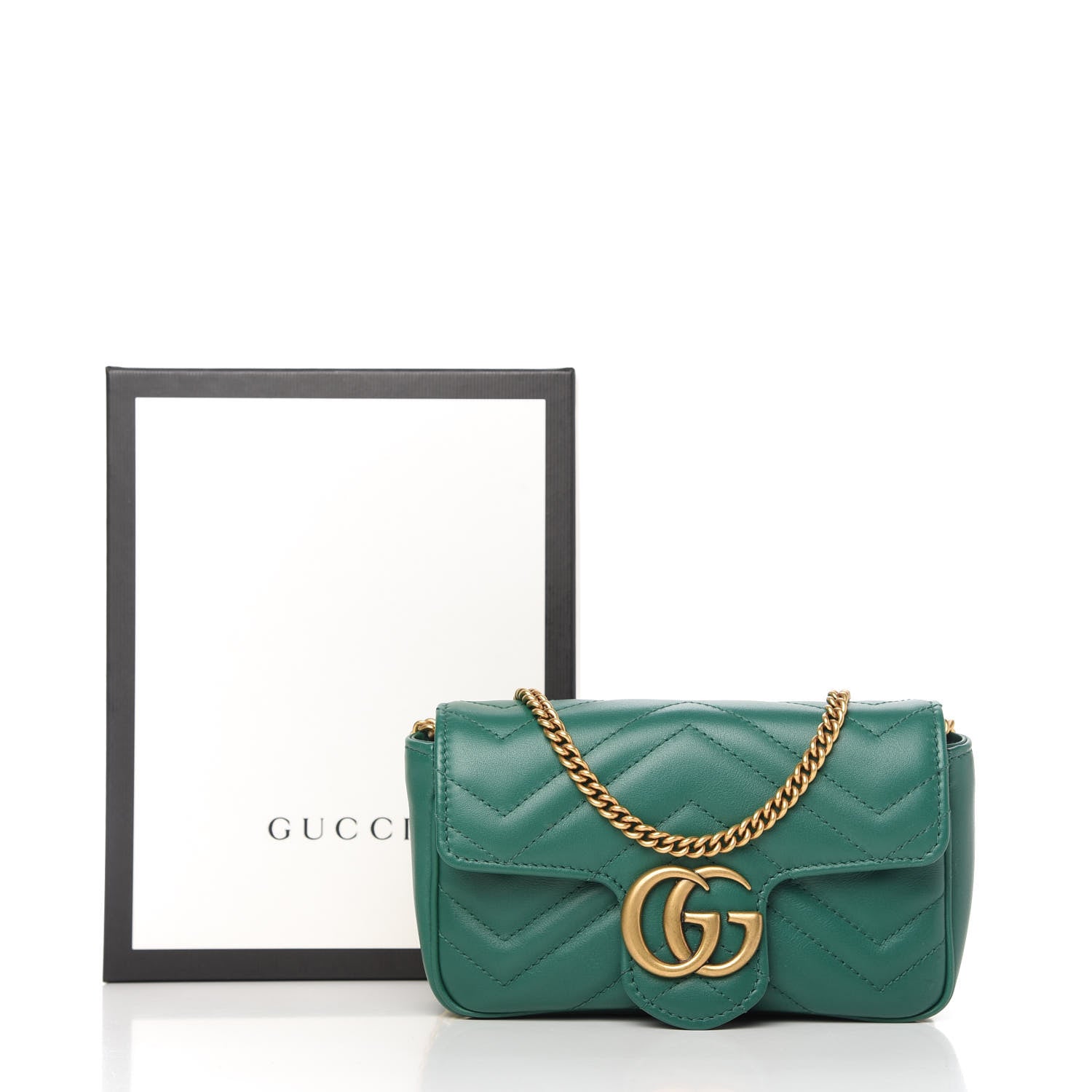 Gucci Calfskin Matelasse Super Mini GG Marmont Shoulder Bag Emerald Green 11 of 11