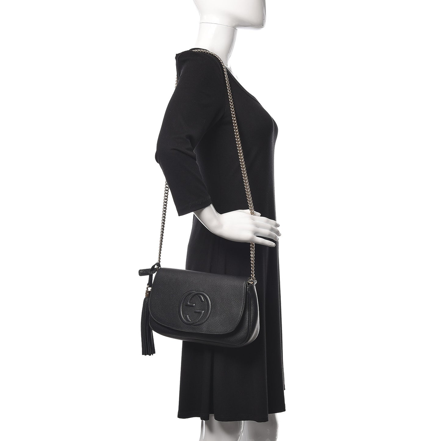 Pebbled Calfskin Medium Soho Flap Crossbody Black