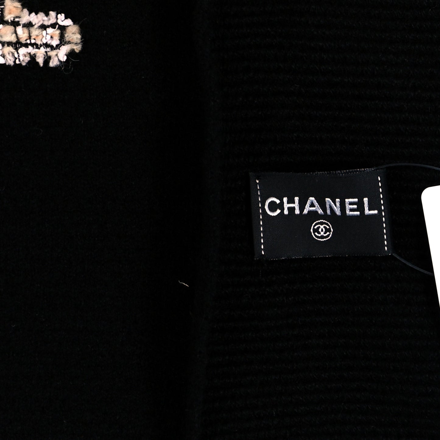 Cashmere Tweed Logo Scarf Black