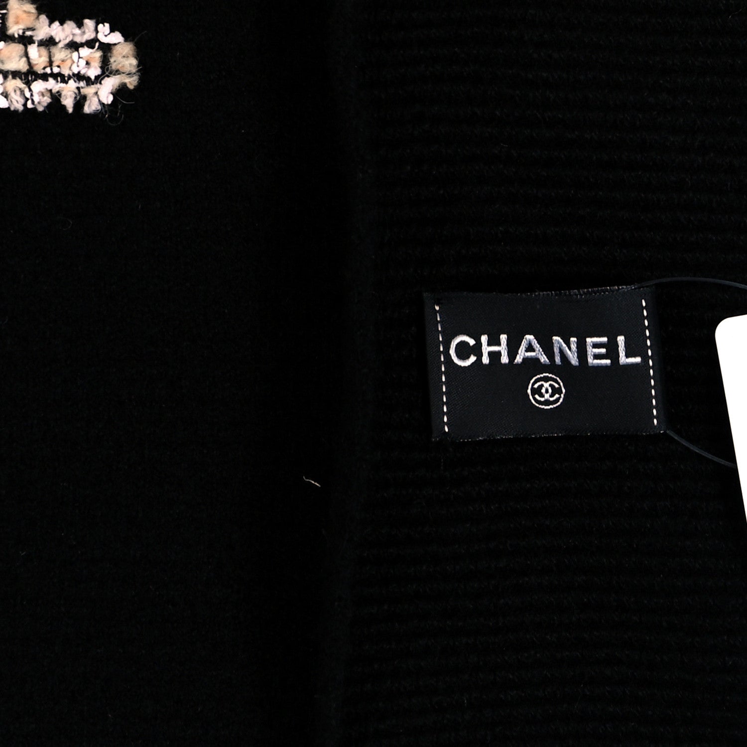 Chanel Cashmere Tweed Logo Scarf Black 3 of 4