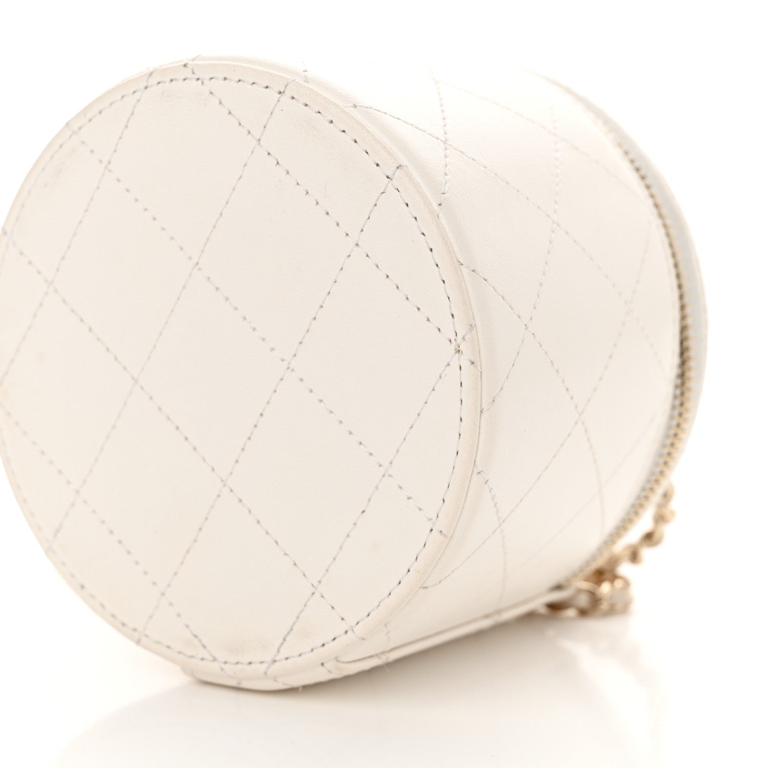 Chanel Lambskin Quilted Round Small Vanity Case With Chain White Black 11 of 12