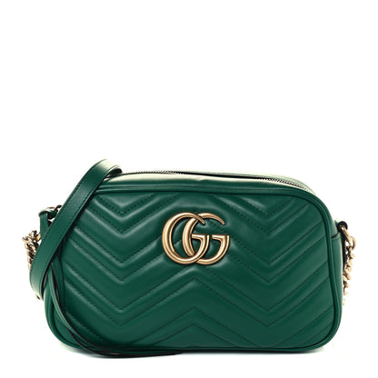 Gucci Calfskin Matelasse Small GG Marmont Chain Shoulder Bag Emerald Green 1 of 11