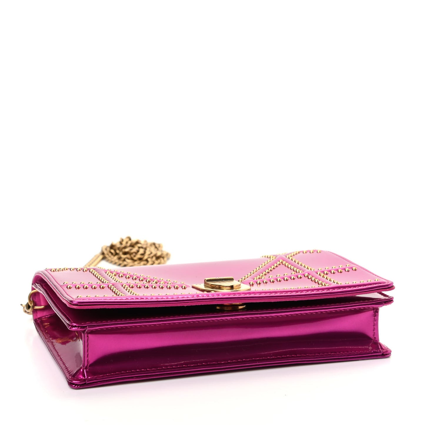 Patent Studded Diorama Wallet on Chain Pouch Pink