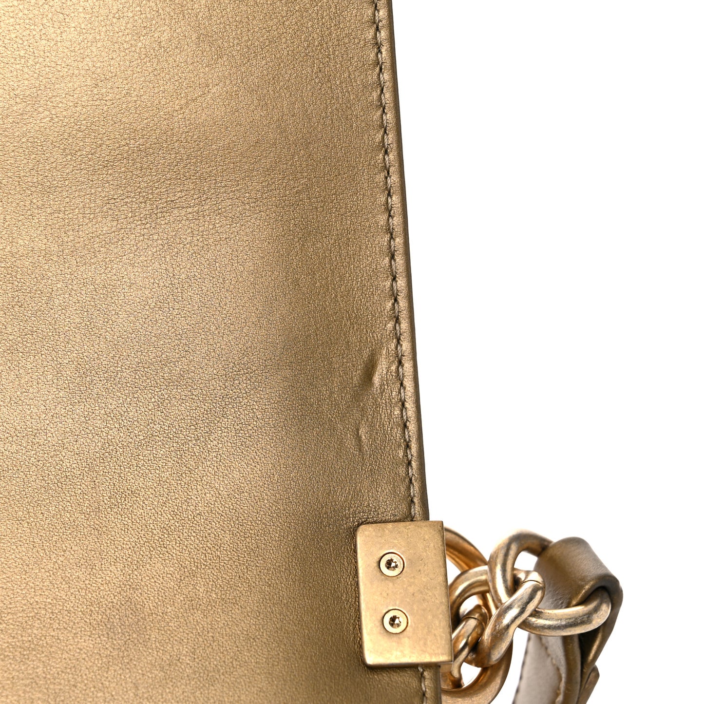 Metallic Patent Calfskin Quilted Medium Boy Flap Gold