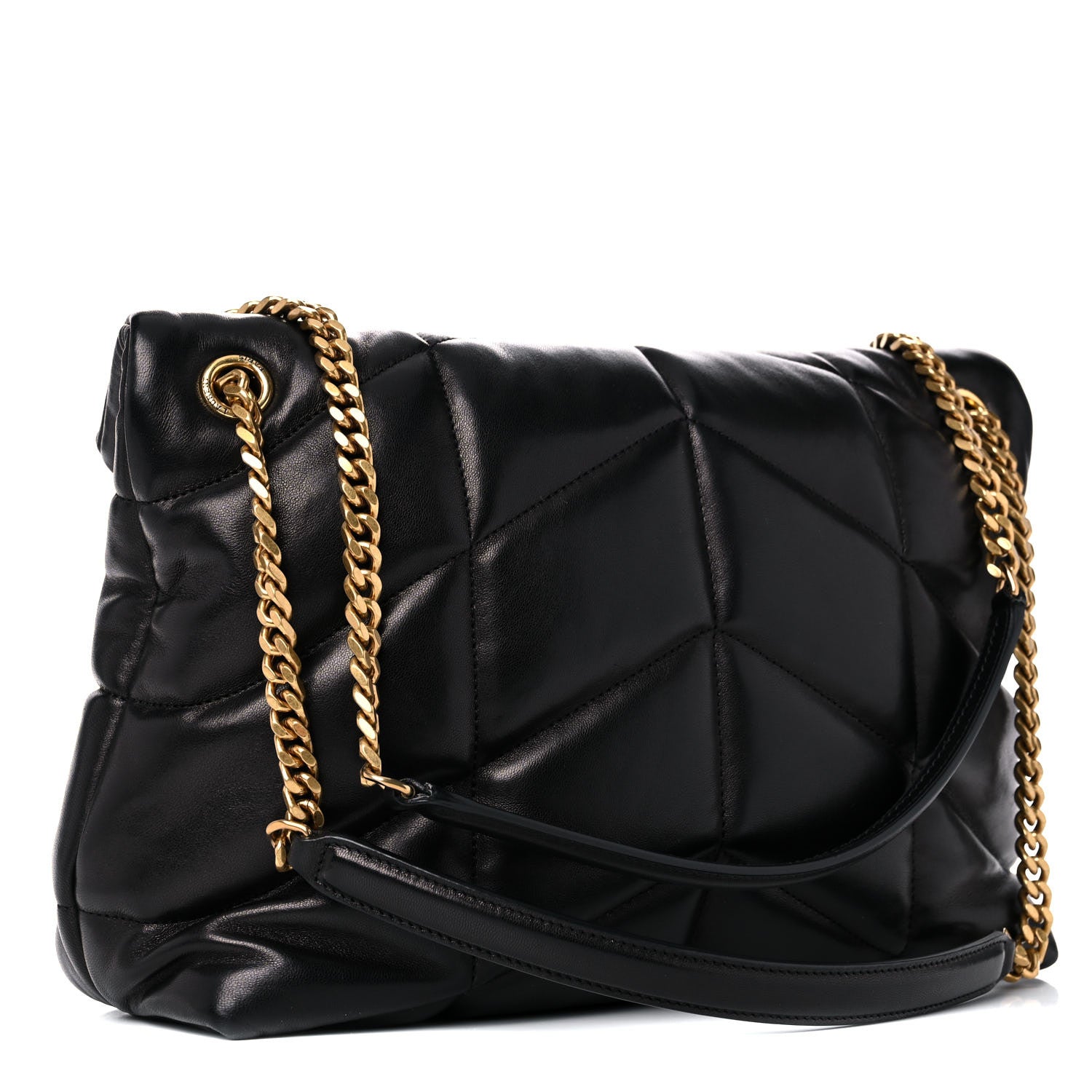 Saint Laurent Lambskin Quilted Medium Loulou Puffer Monogram Chain Satchel Black 3 of 15