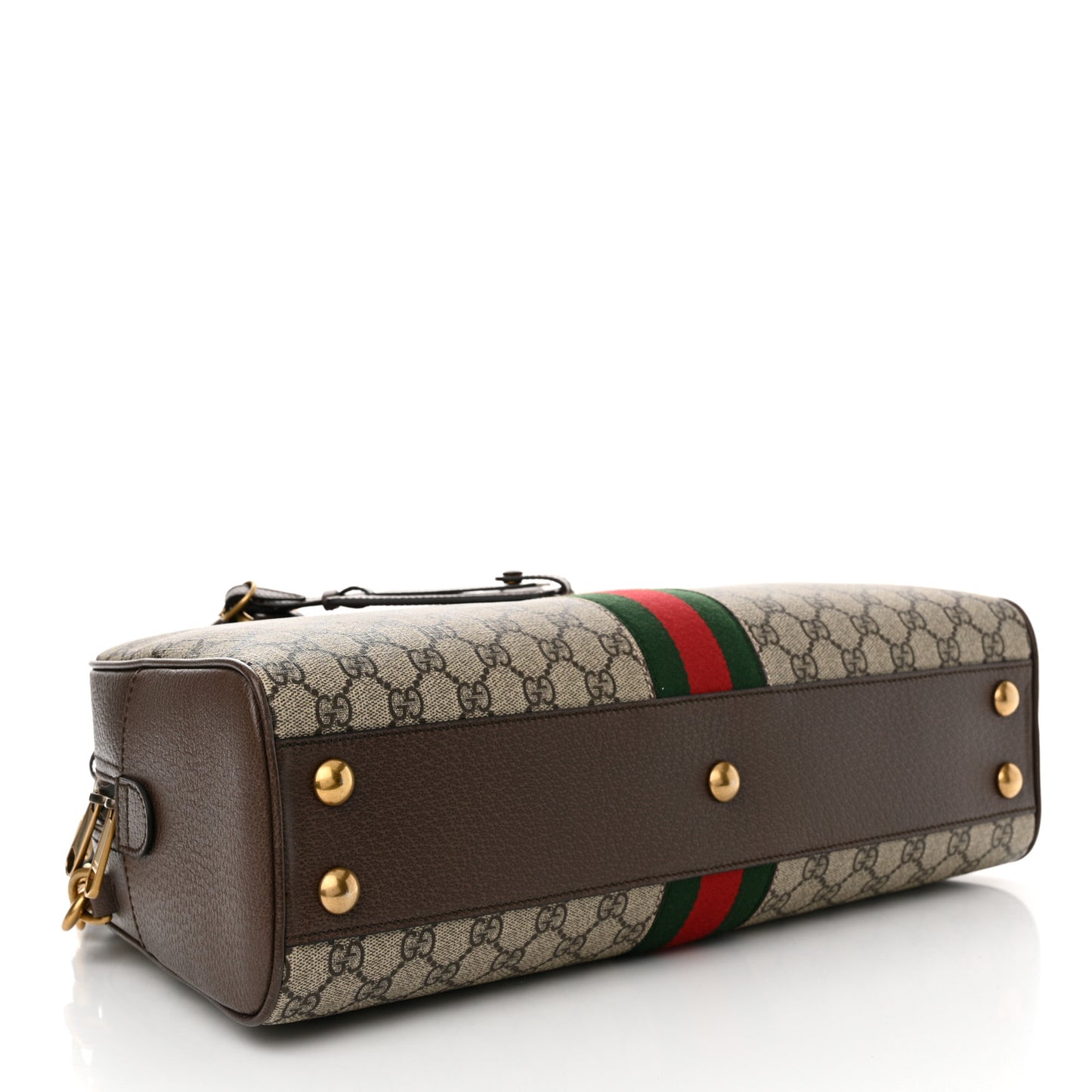 GG Supreme Monogram Textured Dollar Calfskin Web Medium Savoy Bowling Bag Beige Ebony New Acero