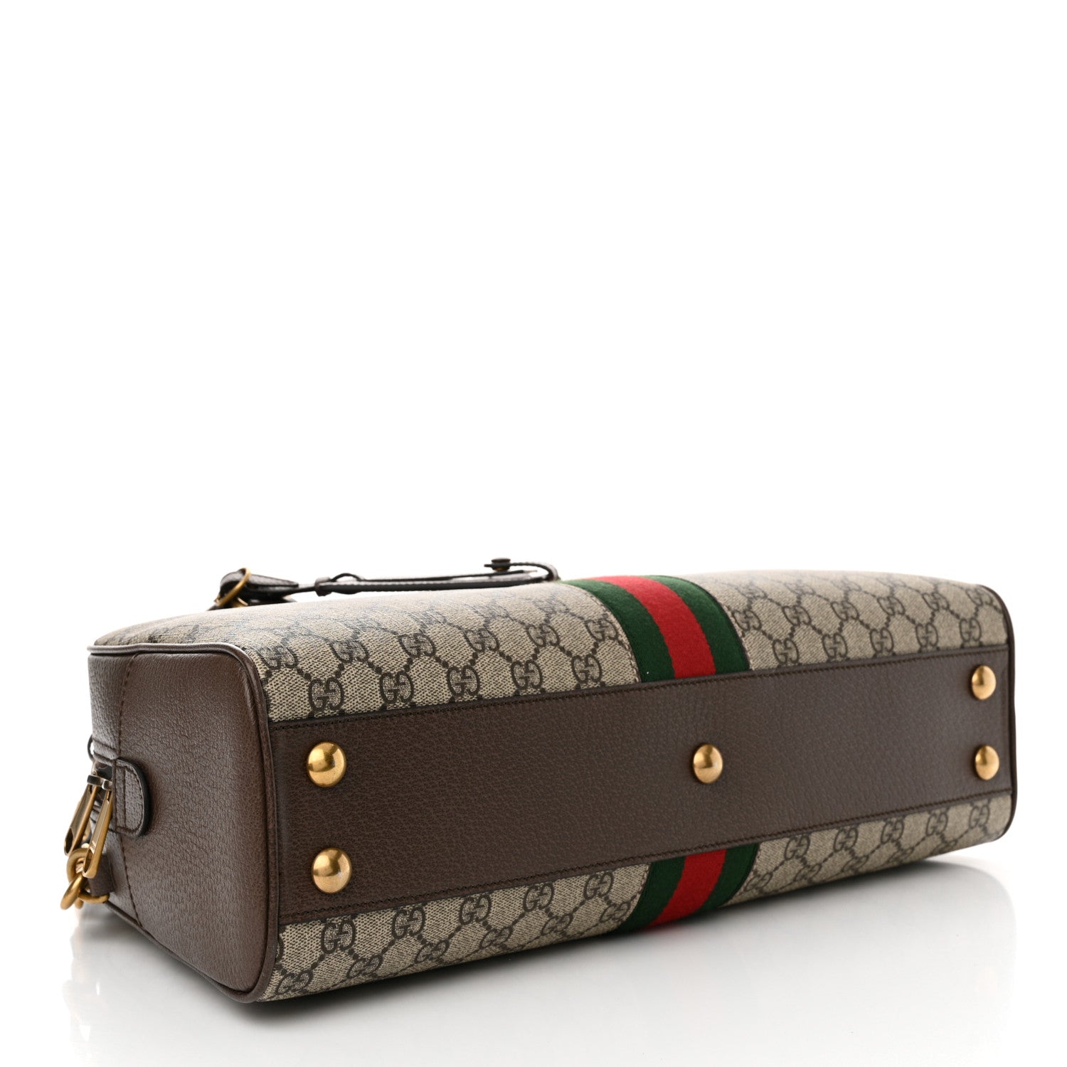 Gucci GG Supreme Monogram Textured Dollar Calfskin Web Medium Savoy Bowling Bag Beige Ebony New Acero 4 of 10