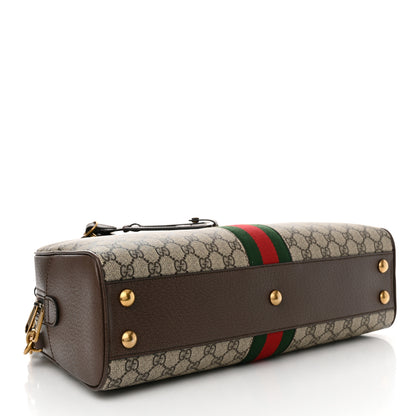 Gucci GG Supreme Monogram Textured Dollar Calfskin Web Medium Savoy Bowling Bag Beige Ebony New Acero 4 of 10