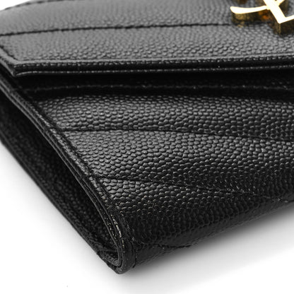 Saint Laurent Grain De Poudre Matelasse Chevron Small Monogram Envelope Wallet Black 7 of 9