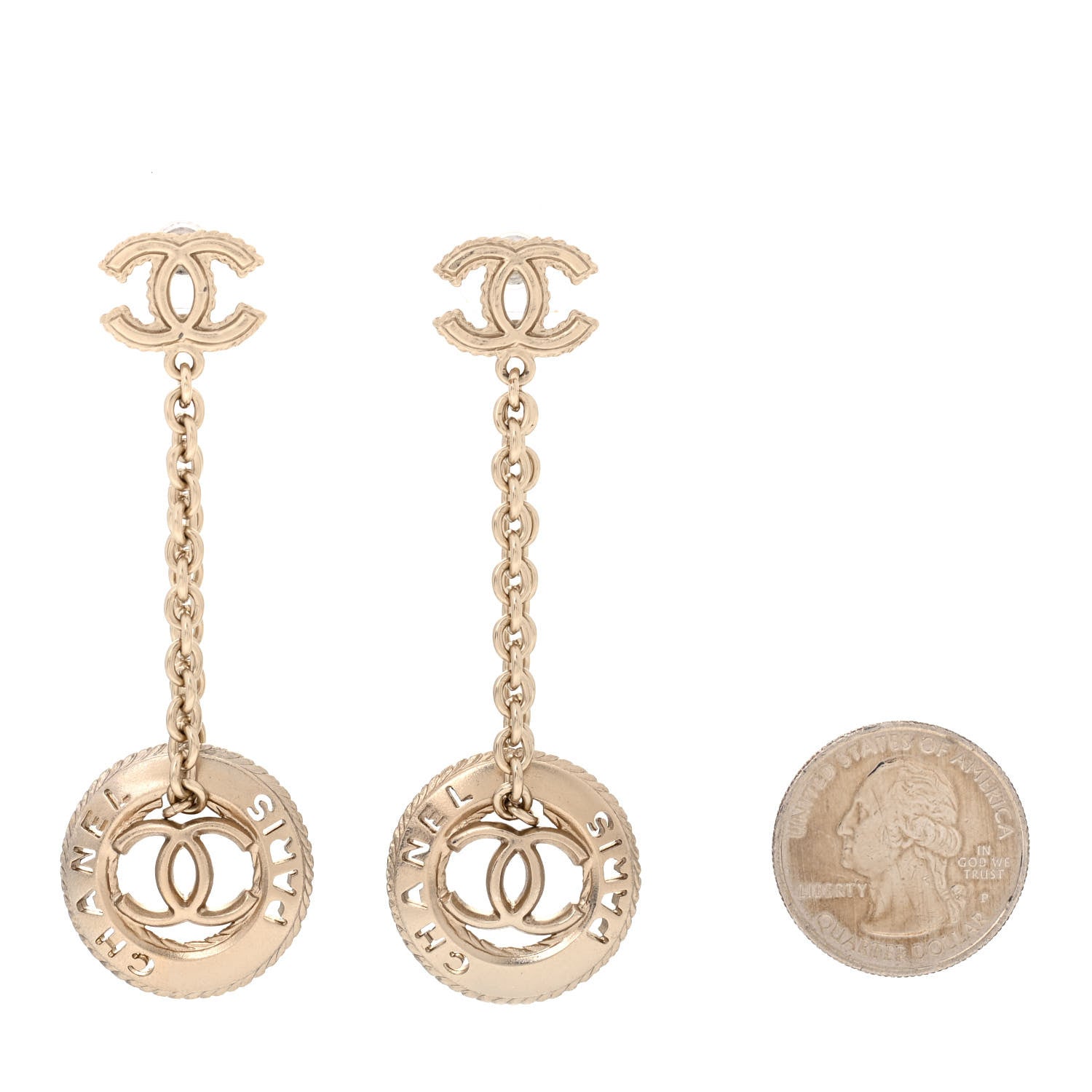 Chanel Medallion CC Drop Earrings Light Gold 2 of 4