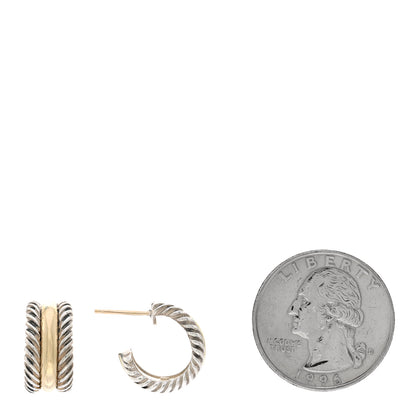 David Yurman Sterling Silver 14K Yellow Gold 16mm Cable Classics Hoop Earrings 2 of 4