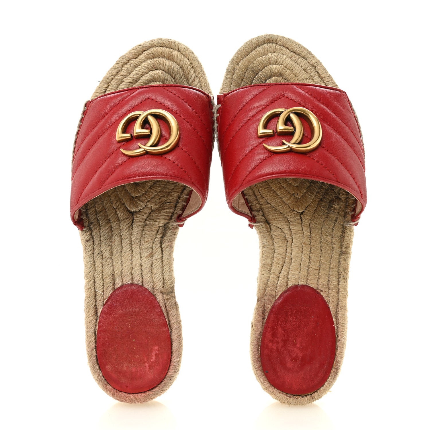 Gucci Nappa Matelasse GG Marmont Espadrille Slide Sandals 35 Hibiscus Red 2 of 12