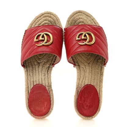 Gucci Nappa Matelasse GG Marmont Espadrille Slide Sandals 35 Hibiscus Red 2 of 12