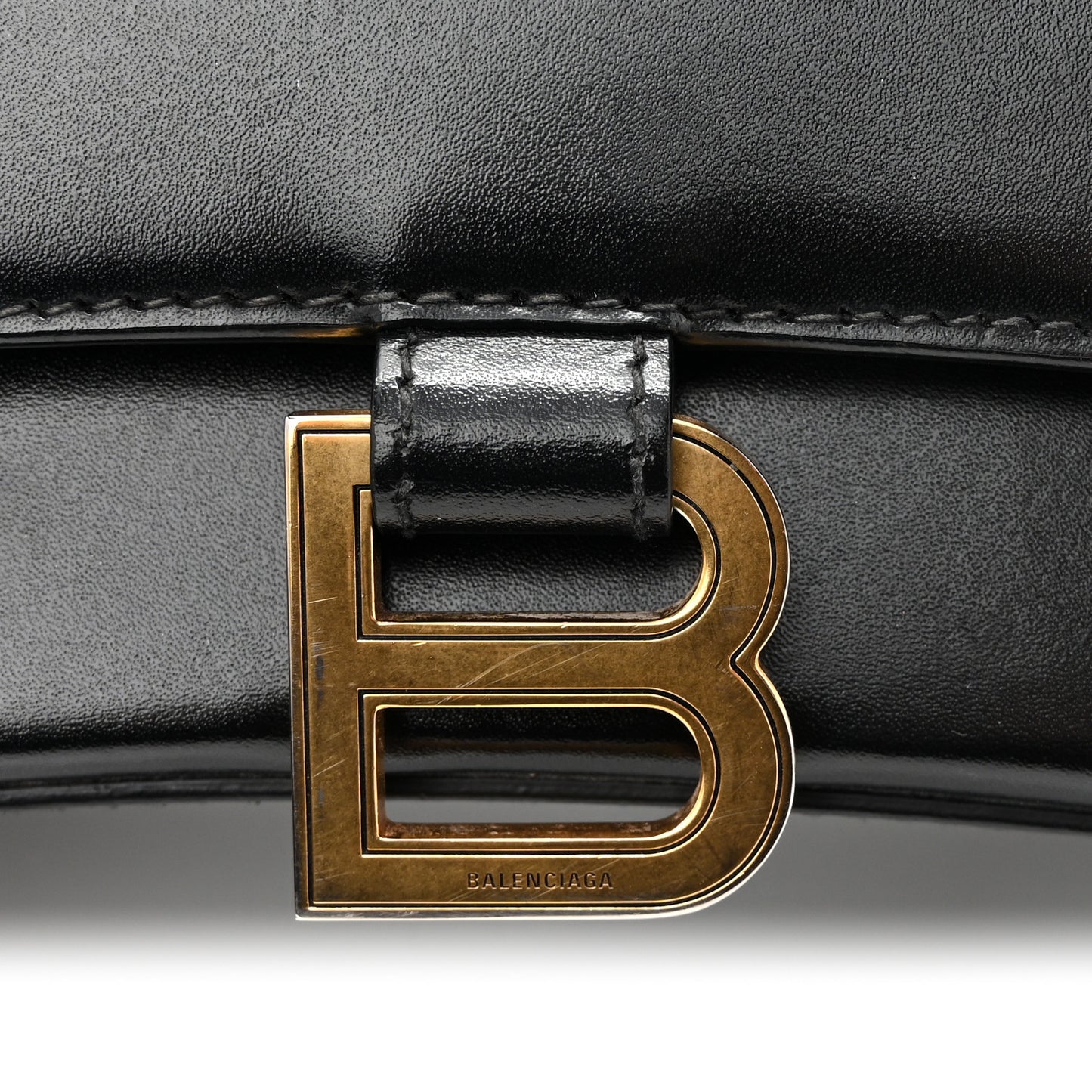 Shiny Box Calfskin Small Hourglass Top Handle Bag Black