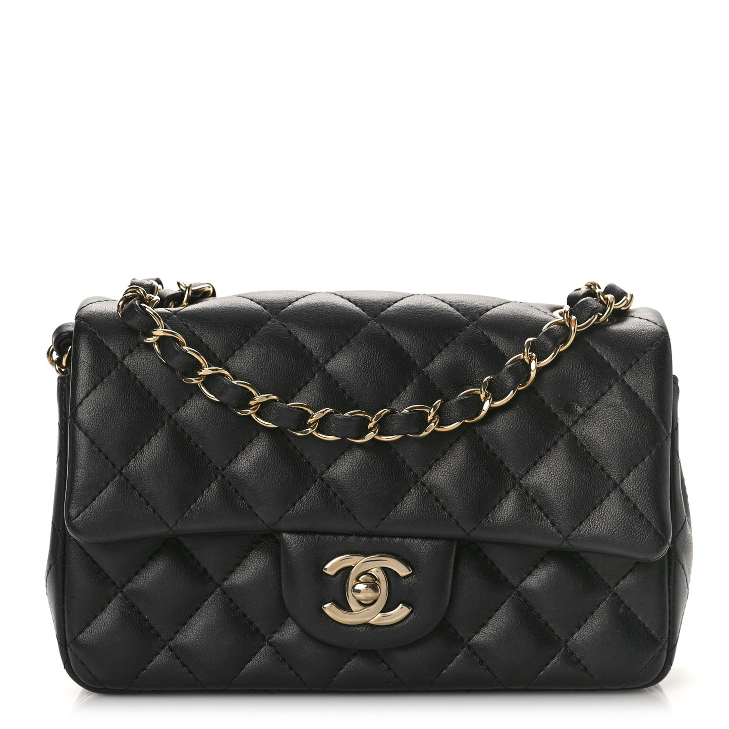 Lambskin Quilted Mini Rectangular Flap Black