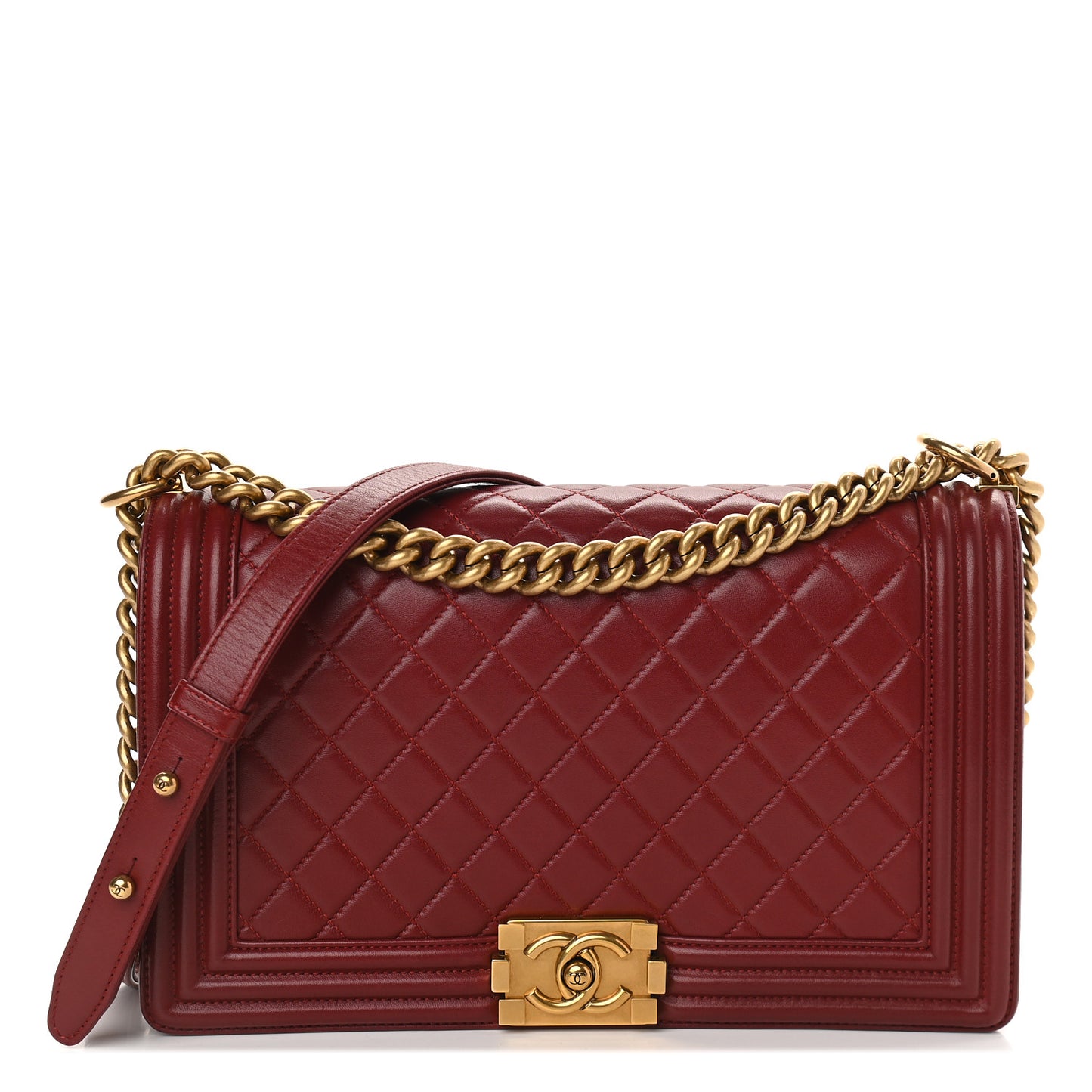 Lambskin Quilted New Medium Boy Flap Dark Red