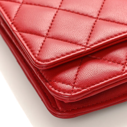 Chanel Lambskin Quilted Wallet On Chain WOC Red 8 of 9