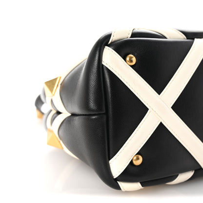Valentino Garavani Nappa Small Roman Stud The Handle Bag Black Ivory 8 of 9