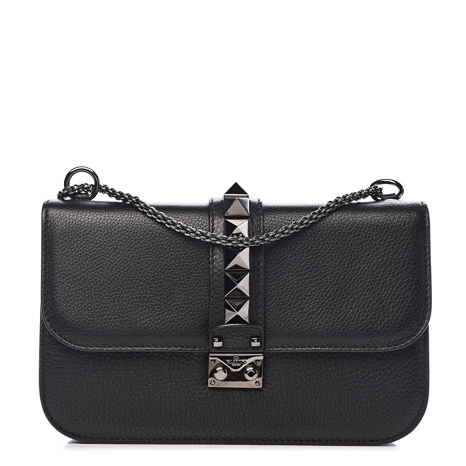 Valentino Garavani Pebbled Calfskin Medium Glam Lock Rockstud Flap Black 1 of 11