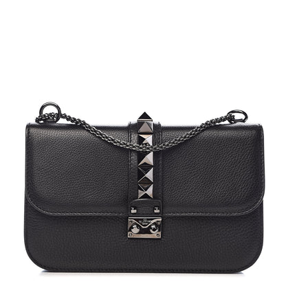 Valentino Garavani Pebbled Calfskin Medium Glam Lock Rockstud Flap Black 1 of 11