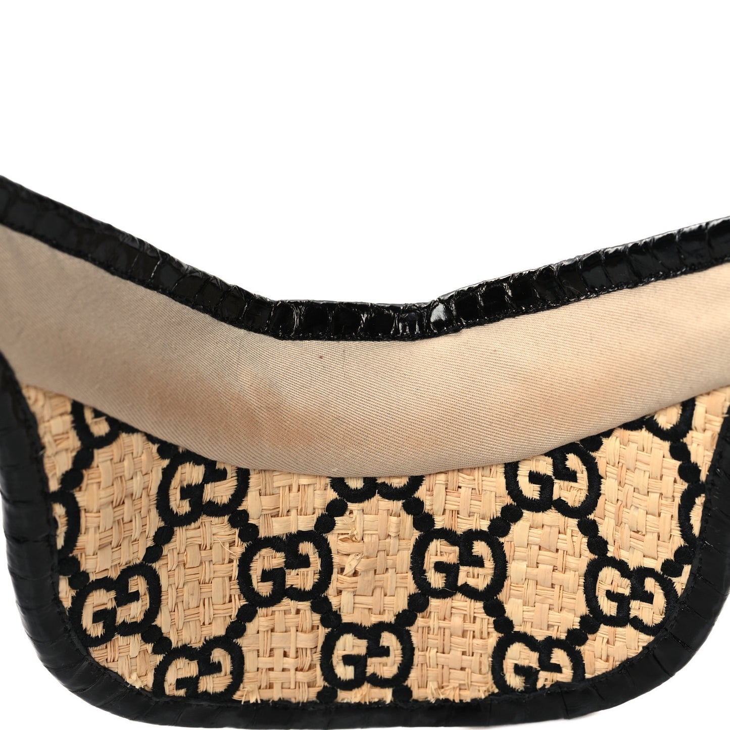 Raffia Elaphe GG Monogram Embroidered Afraa Visor L Ivory Black