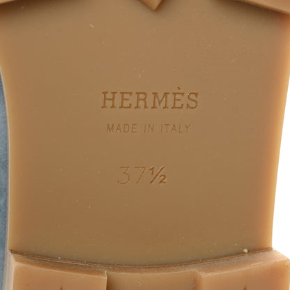 Hermes Suede Goatskin Womens Faubourg Loafers 37.5 Bleu Pinede 8 of 9