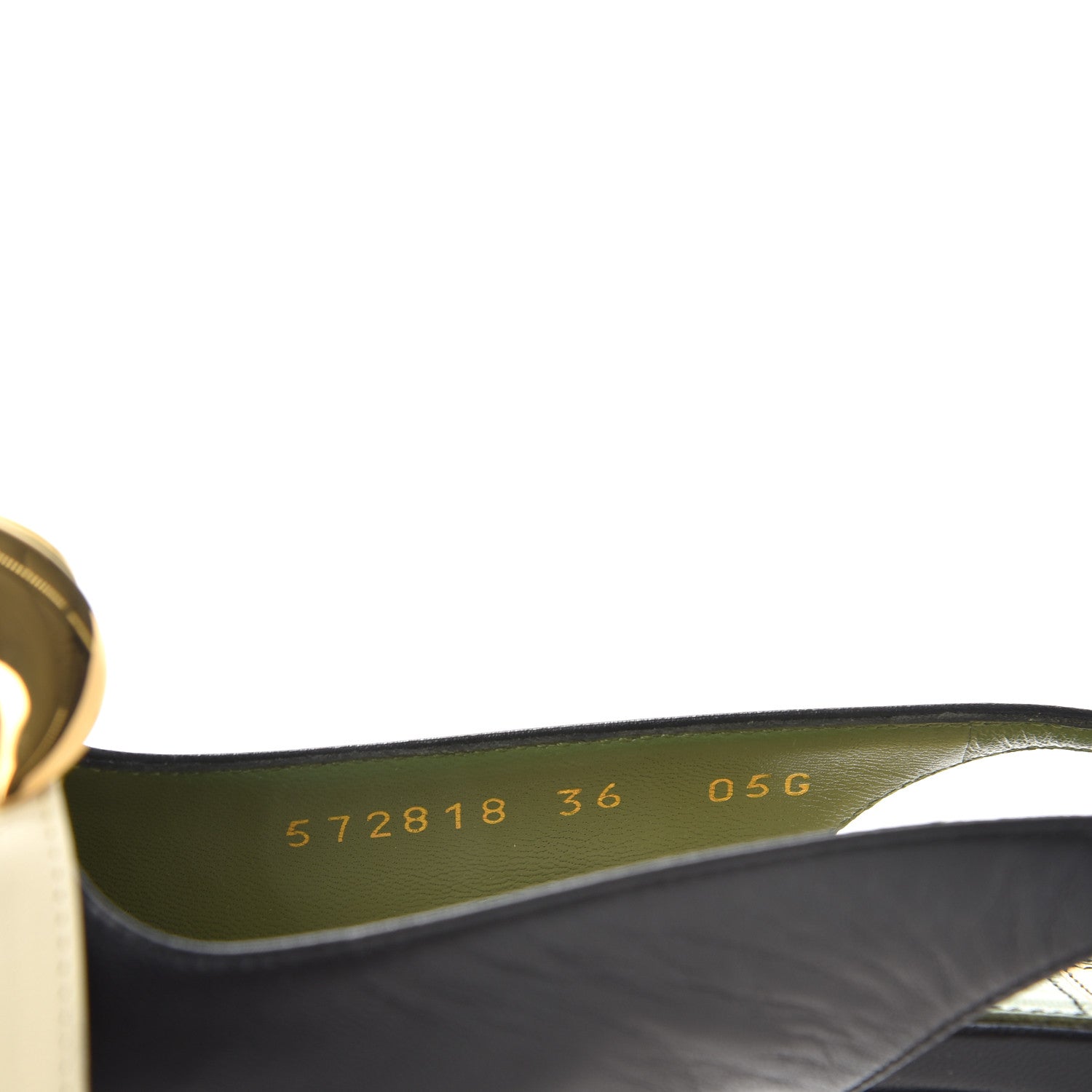 Gucci Malaga Kid Half Moon GG Square Toe Slingback Pumps 36 Black Vintage White 10 of 11