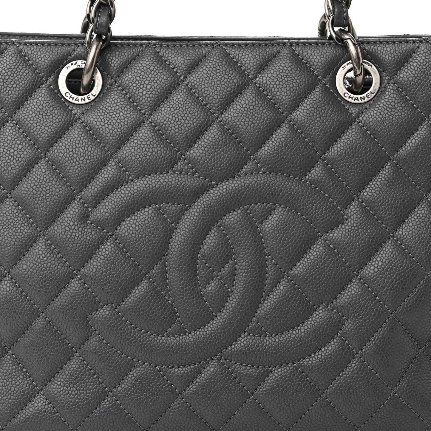Caviar Quilted Grand Shopping Tote GST Dark Grey