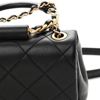 Chanel Lambskin Quilted Small Circular Handle Bag Black 17 of 18