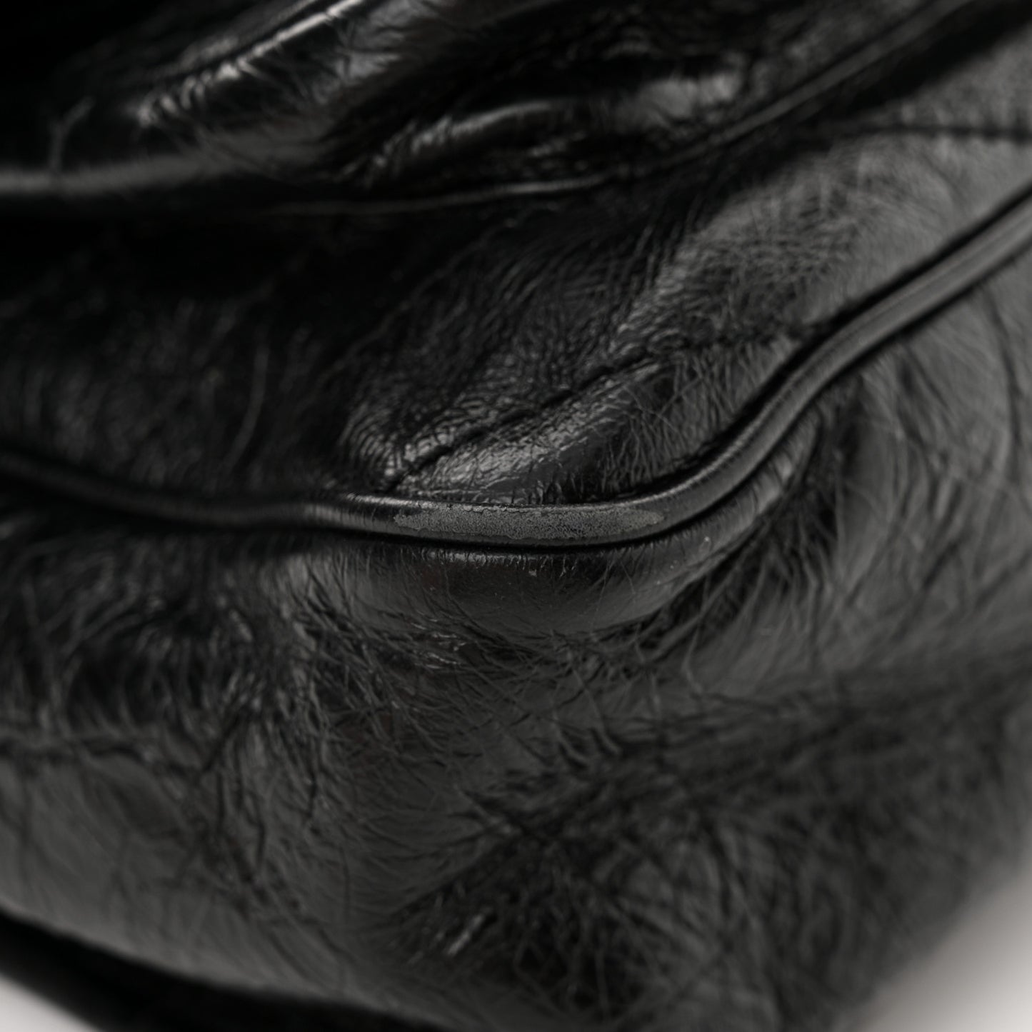 Crinkled Calfskin Matelasse Monogram Large Niki Chain Satchel Black