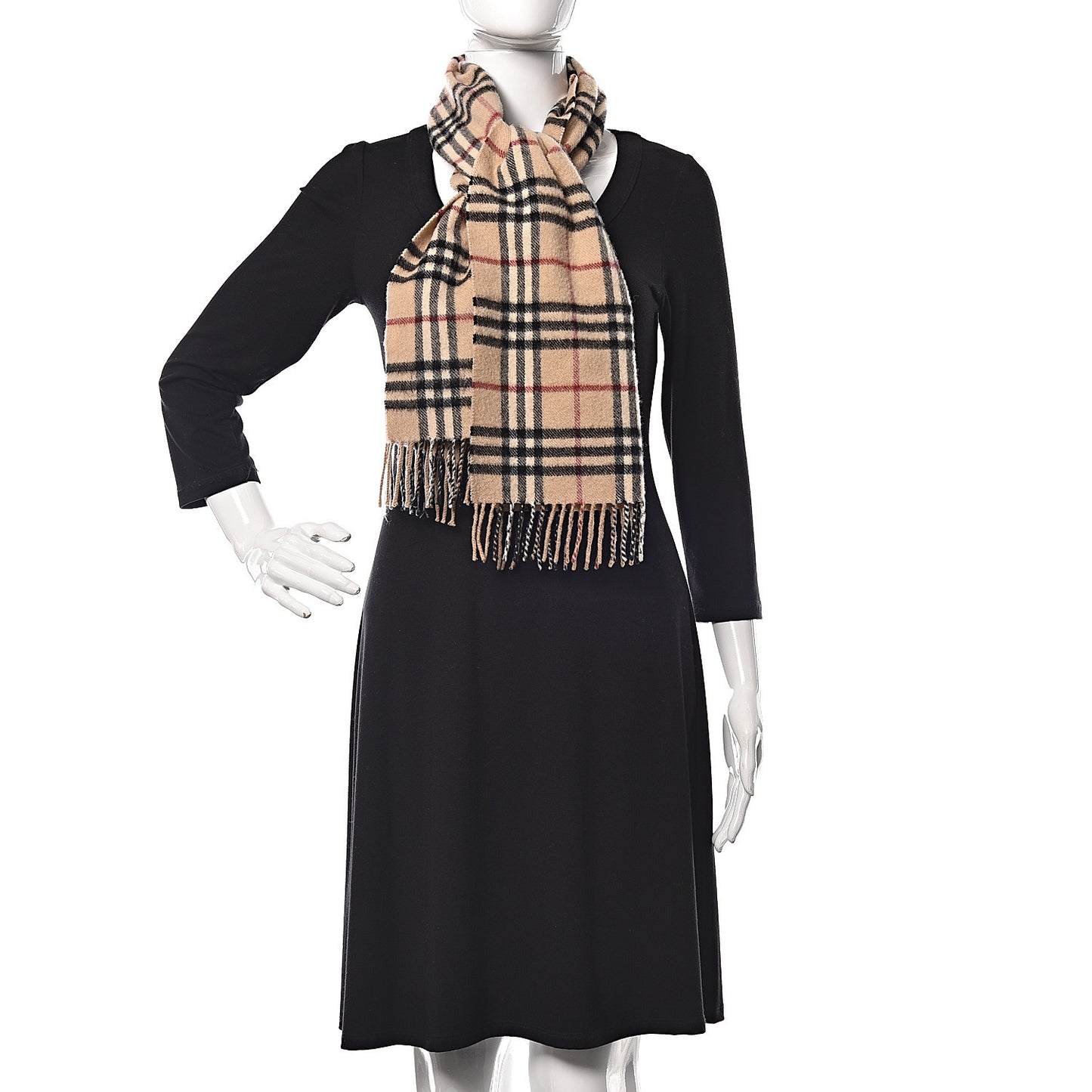 Cashmere House Check Fringe Scarf Camel