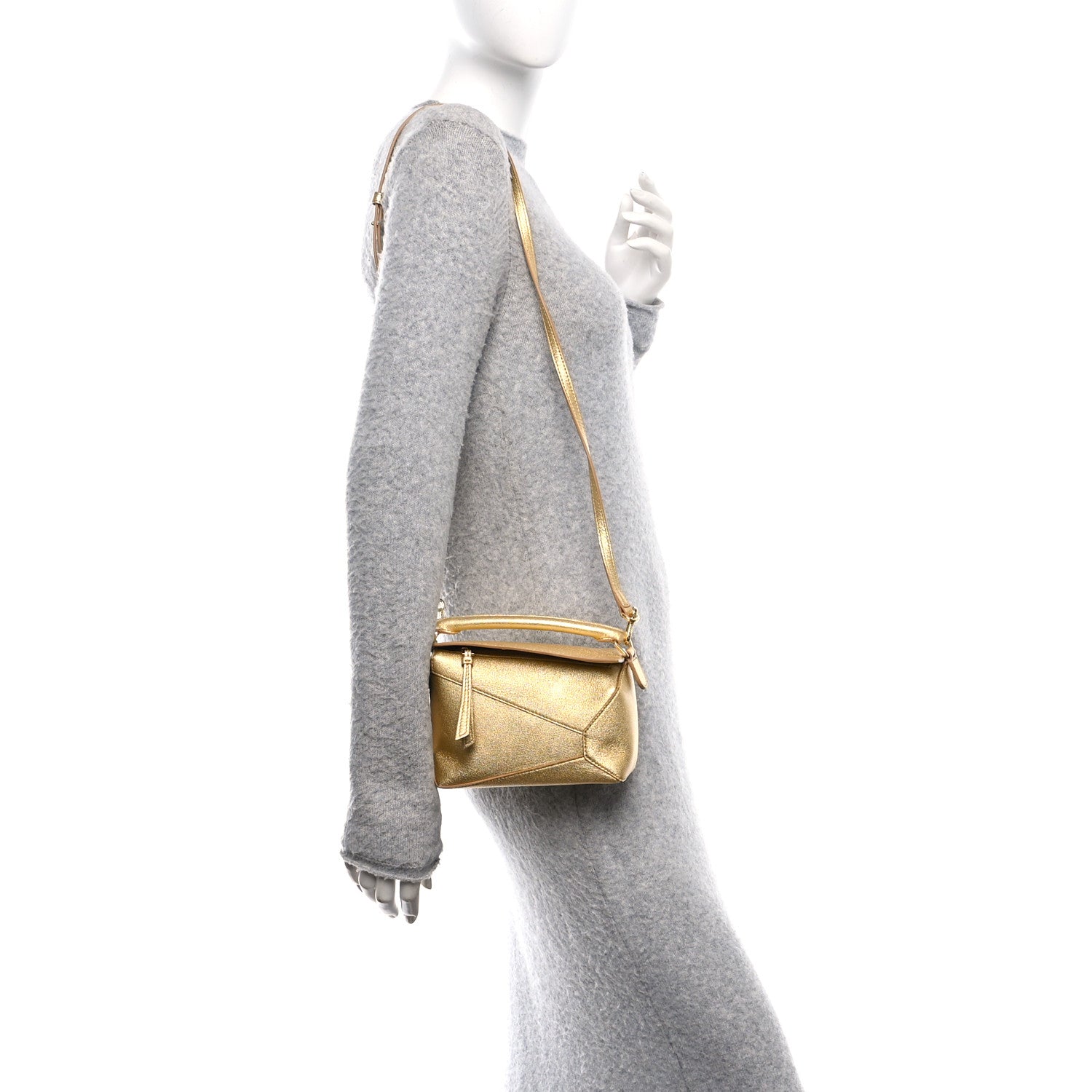 Loewe Laminated Lambskin Mini Puzzle Edge Bag Gold 2 of 9