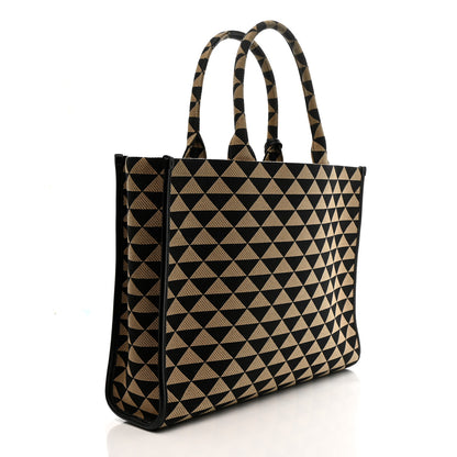 Prada Jacquard Saffiano Triangolo Symbole Embroidered Large Tote Black Corda 3 of 12
