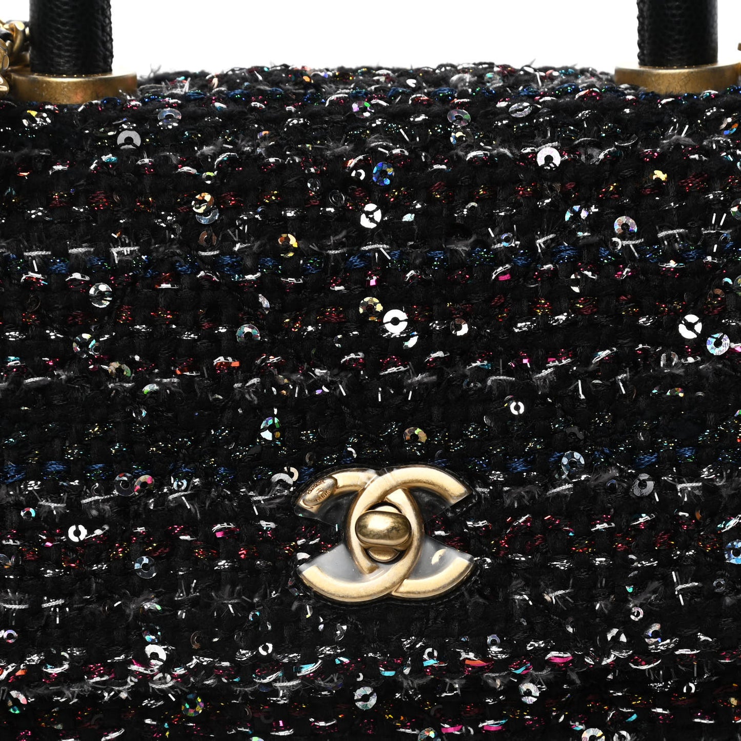 Tweed Sequin Mini Coco Handle Flap Black