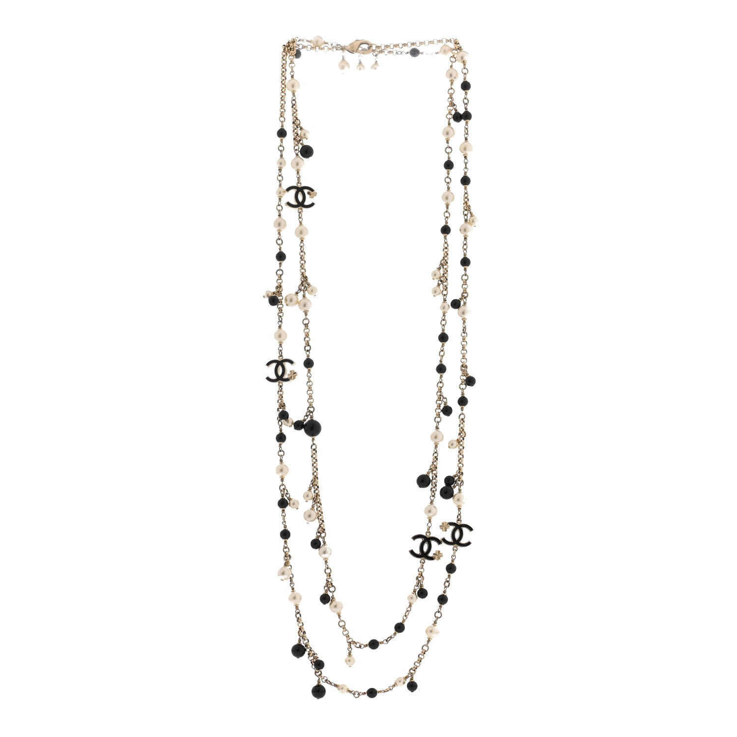 Chanel Pearl CC Long Necklace Gold White Black 3 of 6