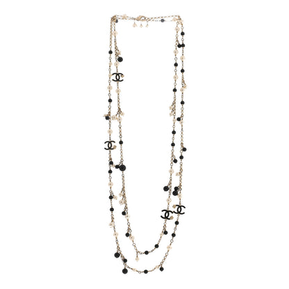 Chanel Pearl CC Long Necklace Gold White Black 3 of 6