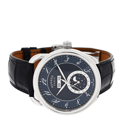 Hermes Stainless Steel Alligator 43mm Arceau Grande Lune Automatic Watch Bleu Abysse 2 of 5