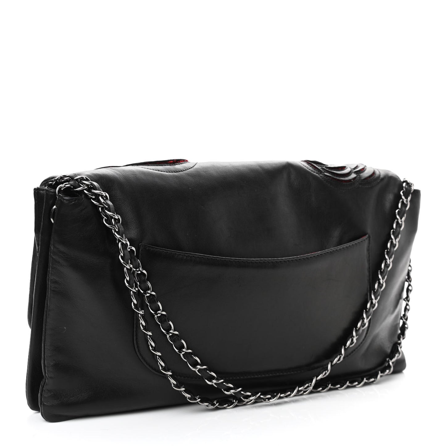 Lambskin Tweed Maxi Camellia Petals Flap Black